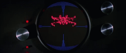 gif: an x-wing appears in a targeting screen, is centered between crosshairs. shot of vader at the controls. caption: i have you now.